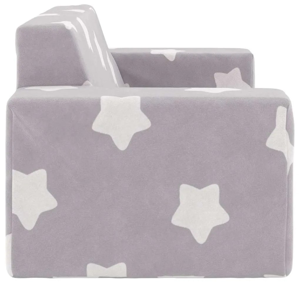2 személyes világosszürke csillagmintás puha plüss gyerekkanapé