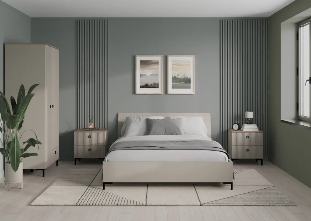 Szekrény tükörrel, szürkésbarna Taupe/silverjack tölgy, DOMCA 3D