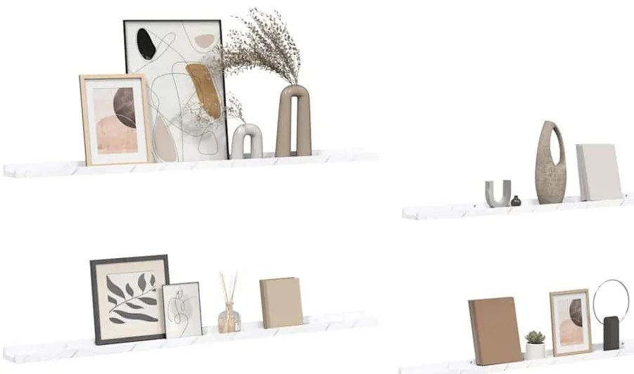 vidaXL Falpolc polcokkal 4 pcs Fehér márvány 115 x 9 x 3 cm Faanyag