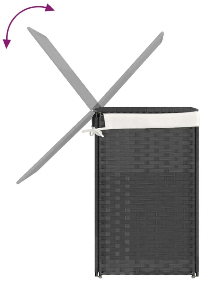 szürke polyrattan szennyeskosár 2 rekesszel 53x33x57 cm