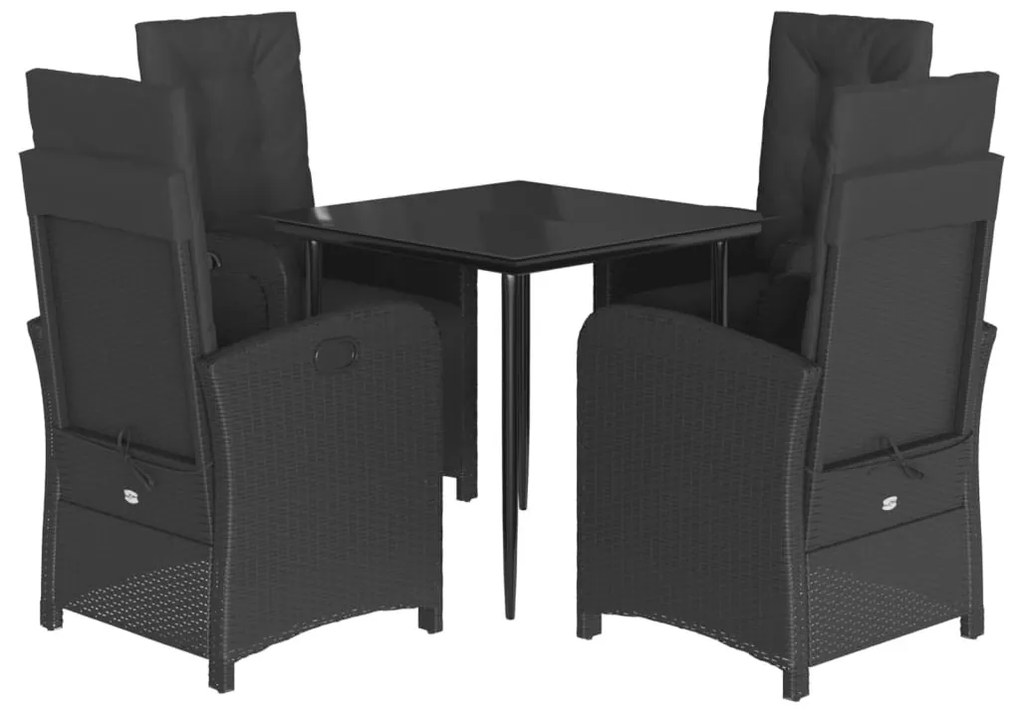 5 részes fekete polyrattan kerti étkezőgarnitúra párnákkal