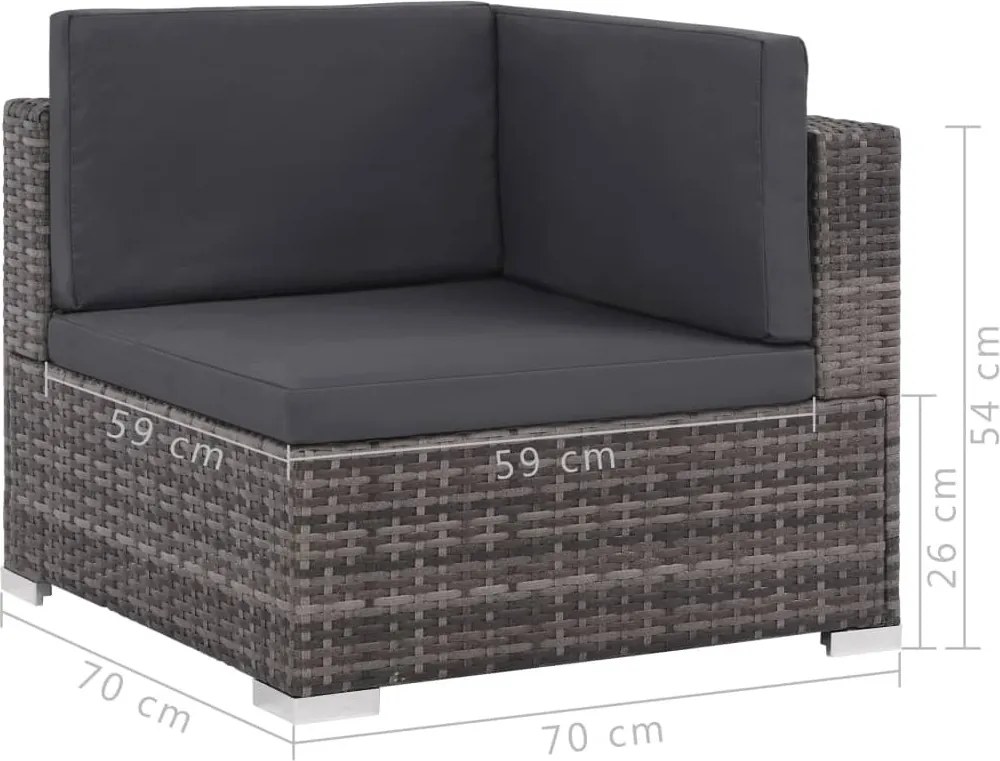 6-részes szürke polyrattan kerti bútorszett párnákkal