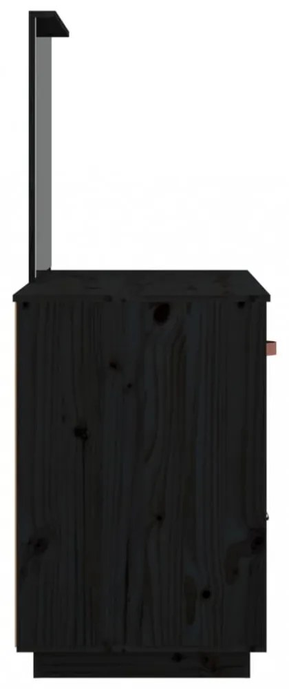 fekete tömör fenyőfa fésülködőasztal 95 x 50 x 134 cm