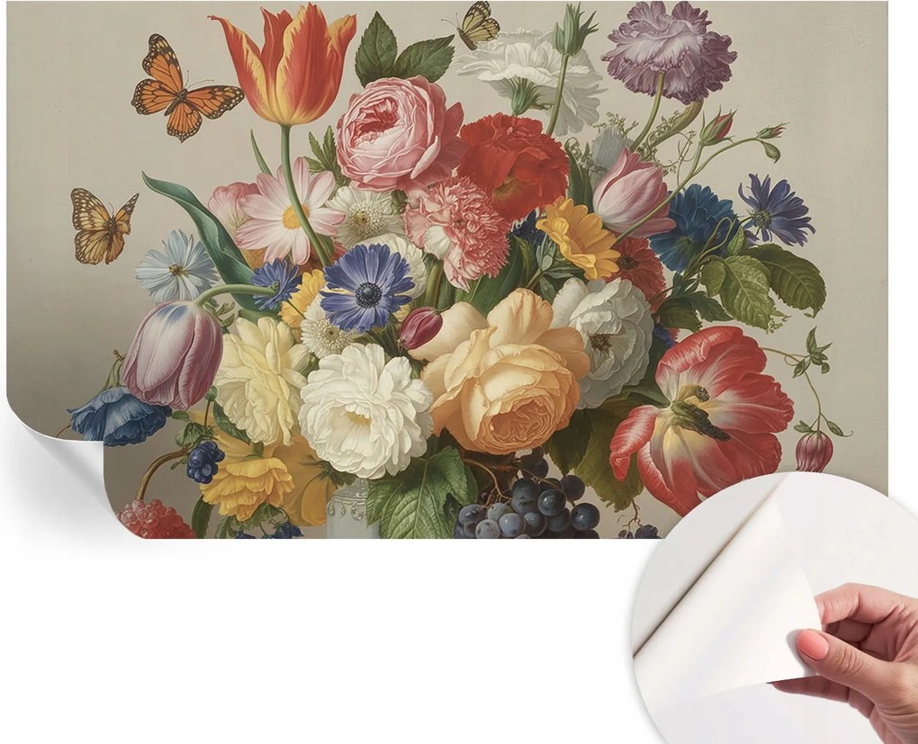 Öntapadós Dekoratív Fotótapéta Hálószobába Virágok és pillangók 416x254 cm