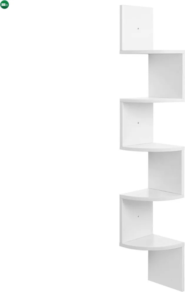 Zigzag sarokpolc 5 szintes fali polc, fehér 20x20x127cm