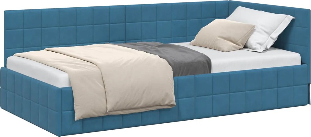 vidaXL Sarokágy keret fejtámlával Kék 90 cm x 200 cm Bársony