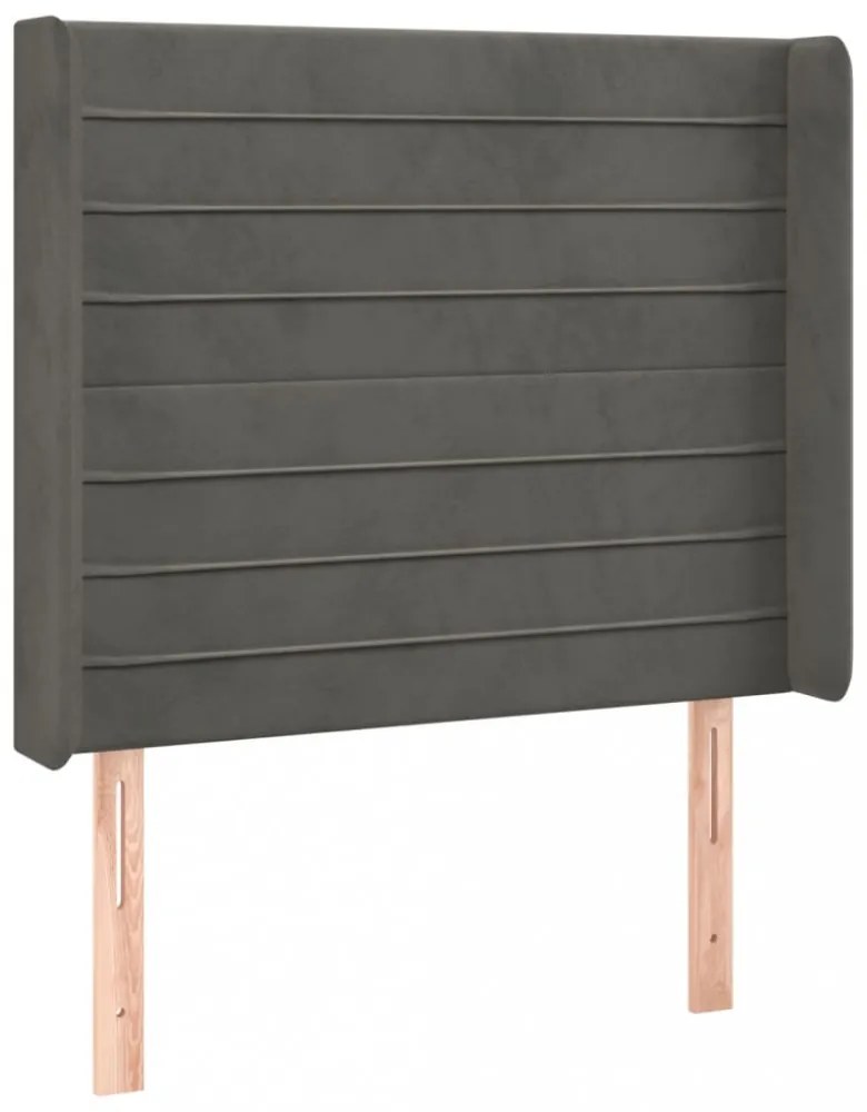 sötétszürke bársony fejtámla szárnyakkal 83x16x118/128 cm