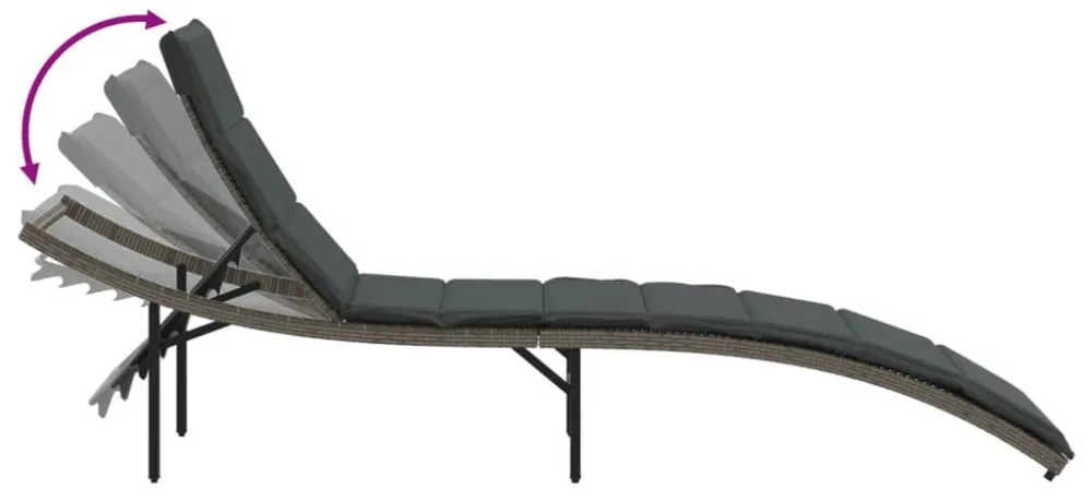 szürke polyrattan napozóágy párnával 55x199x50 cm