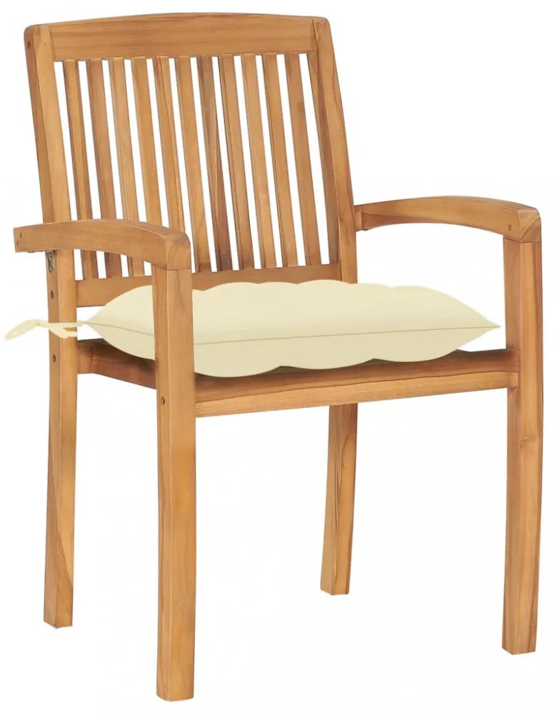 2 db tömör tíkfa kerti szék krémfehér párnával