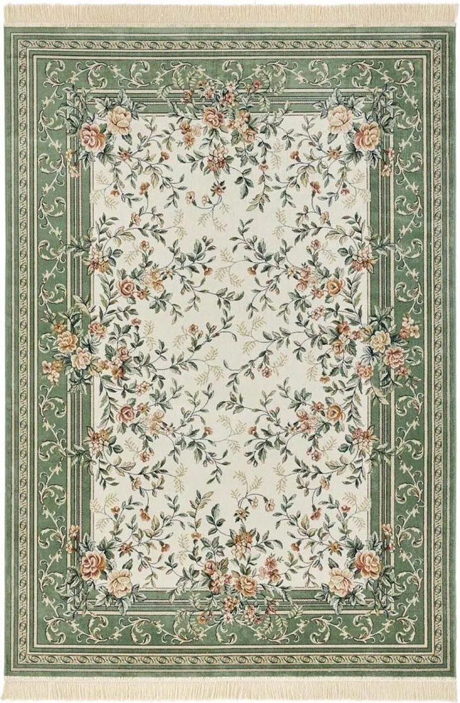 Nappali szőnyeg 195x300cm hagyományos, klasszikus zöld-krém mintás