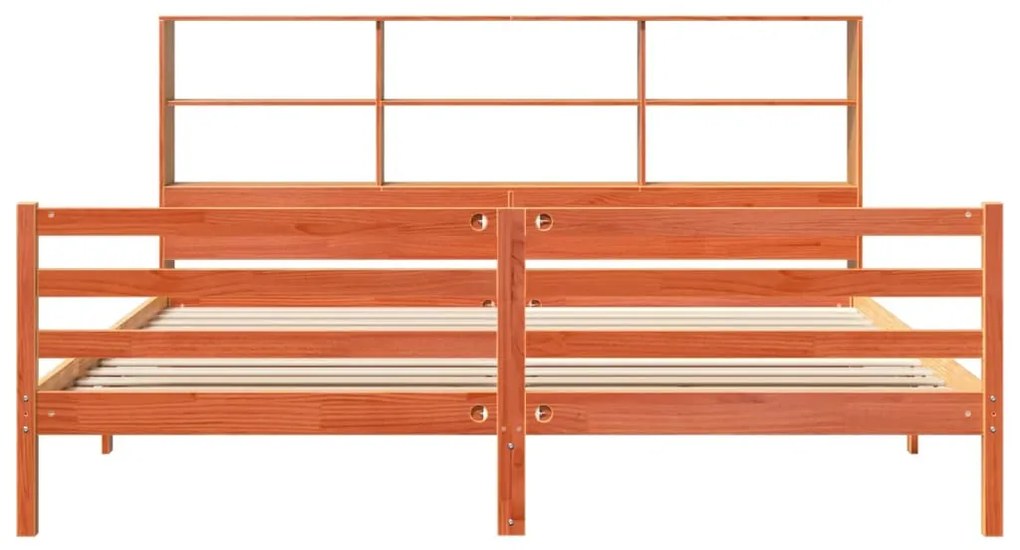 viaszbarna tömör fa könyvespolcos ágy matrac nélkül 180 x 200cm