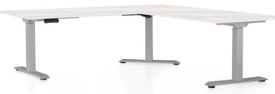 OfficeTech Angle állítható magasságú asztal, 180 x 200 cm, szürke alap, fehér kőris