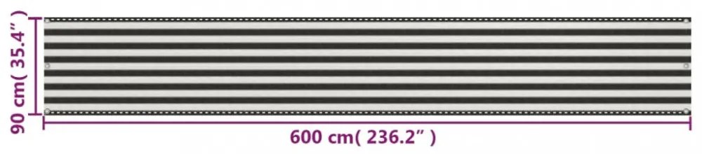 balkon napellenző HDPE 90x600 cm Antracit és fehér
