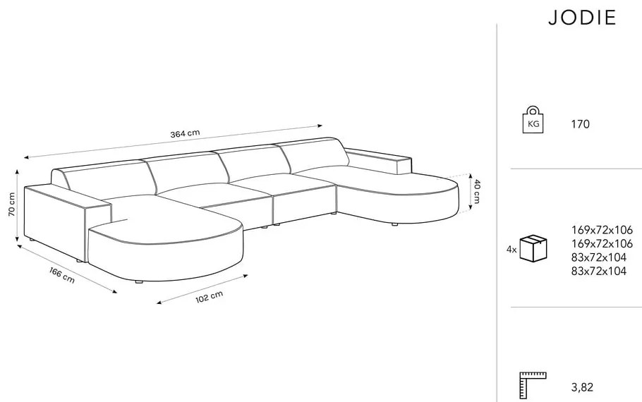 Szürke bársony sarokkanapé (U alakú) Jodie - Micadoni Home
