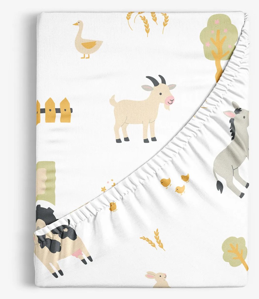 Goldea gyermek pamut gumis lepedő - élet a farmon 80 x 160 cm