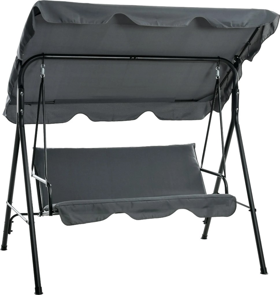 Outsunny Hollywood Hinta, Ülőpárnával, 3 Fős Kertihinta Állítható Napernyővel, Hinta Pad 240 kg-ig, Kerthez, Teraszhoz, 172 x 110 x 153 cm, Szürke | A