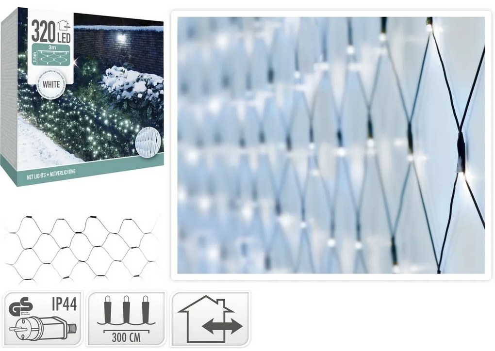 Kültéri fényháló, 300x150 cm, 320 LED, hidegfehér, IP44, 3 m