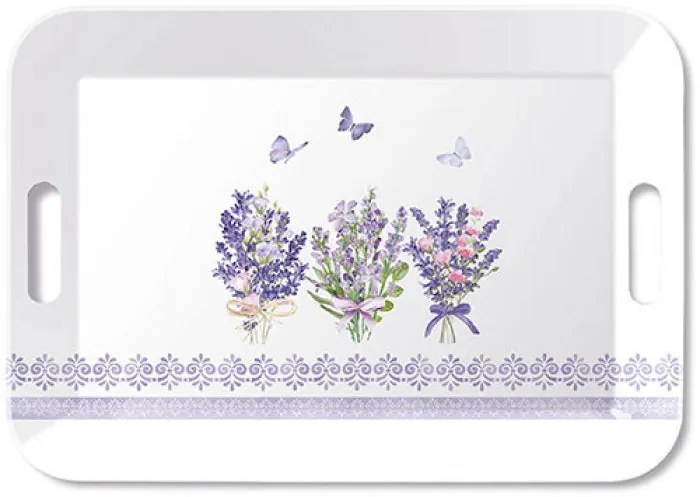 Levendula virágos műanyag konyhai nagy tálca 33x47 cm Lovely lavender white