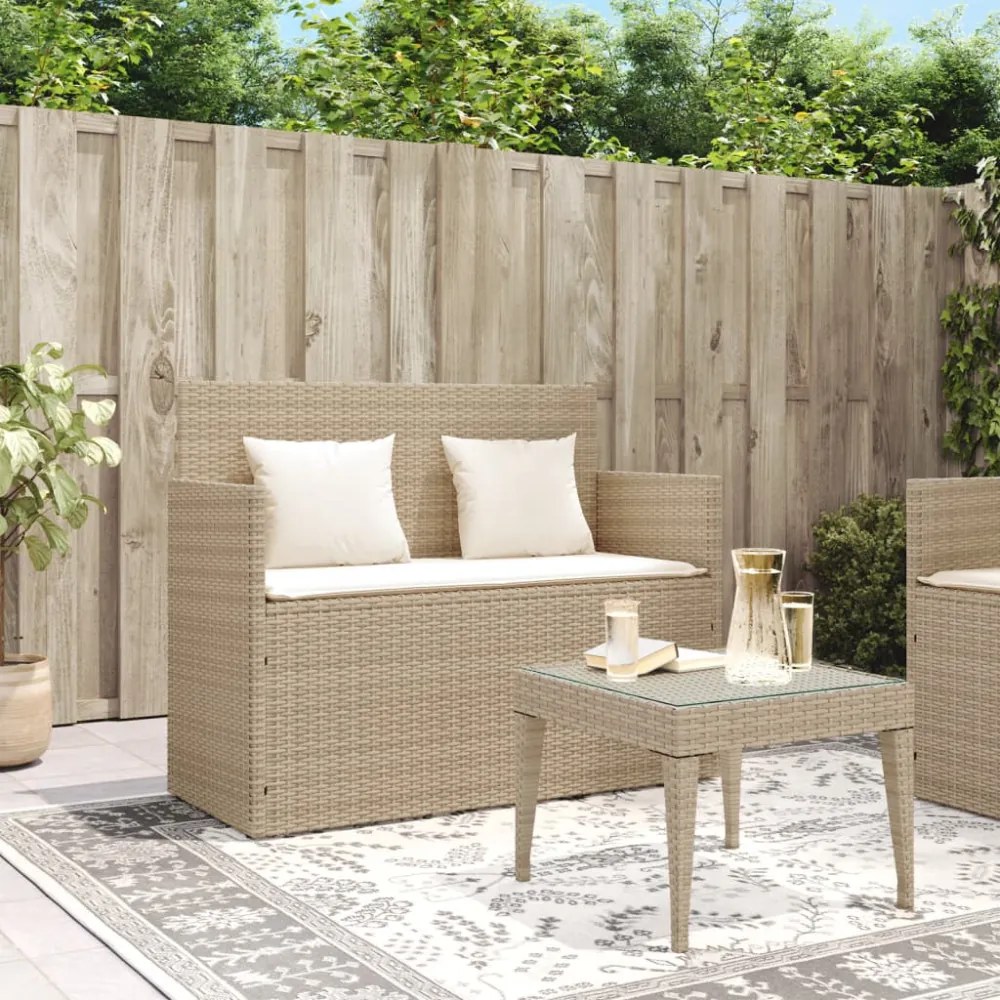 bézs polyrattan kerti pad párnákkal