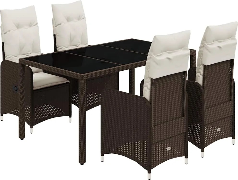 vidaXL 5 részes barna polyrattan kerti bisztrógarnitúra párnákkal