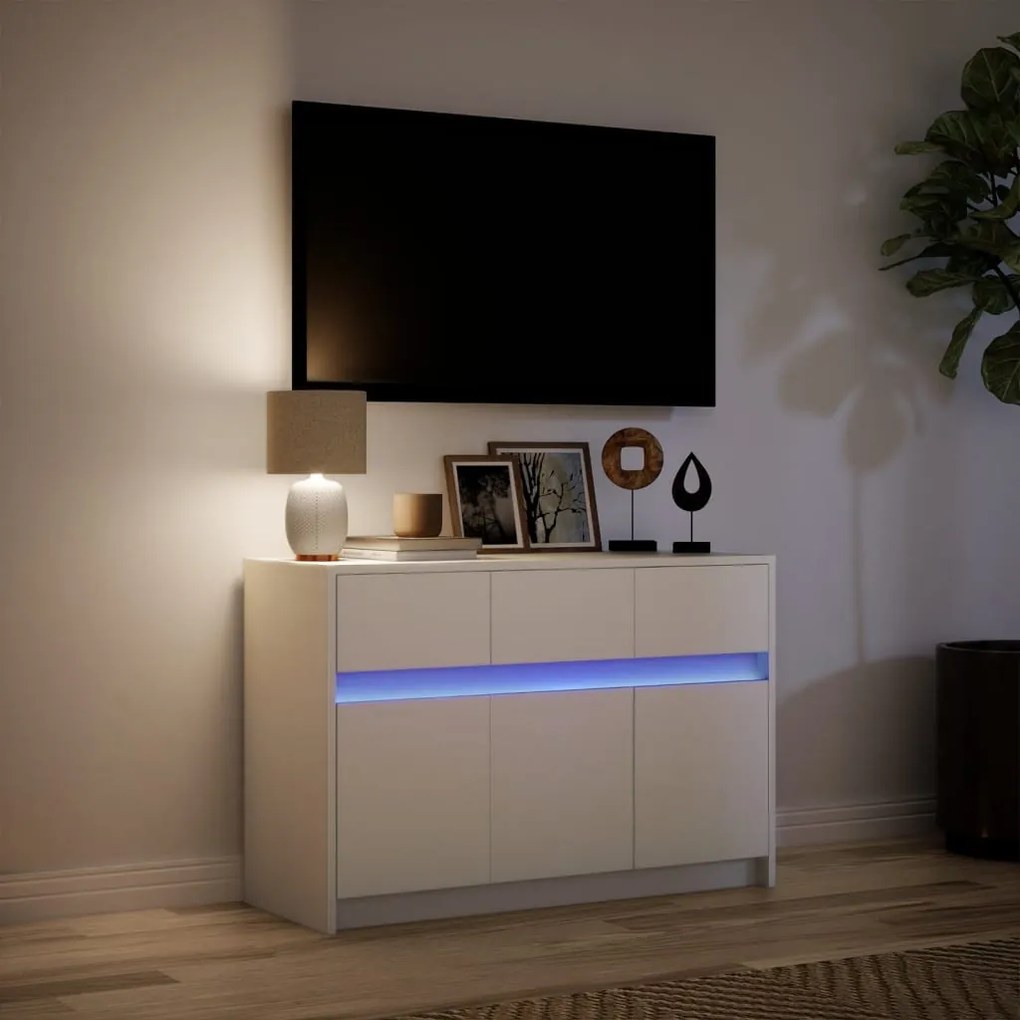fehér szerelt fa TV-szekrény LED-ekkel 91 x 34 x 61 cm