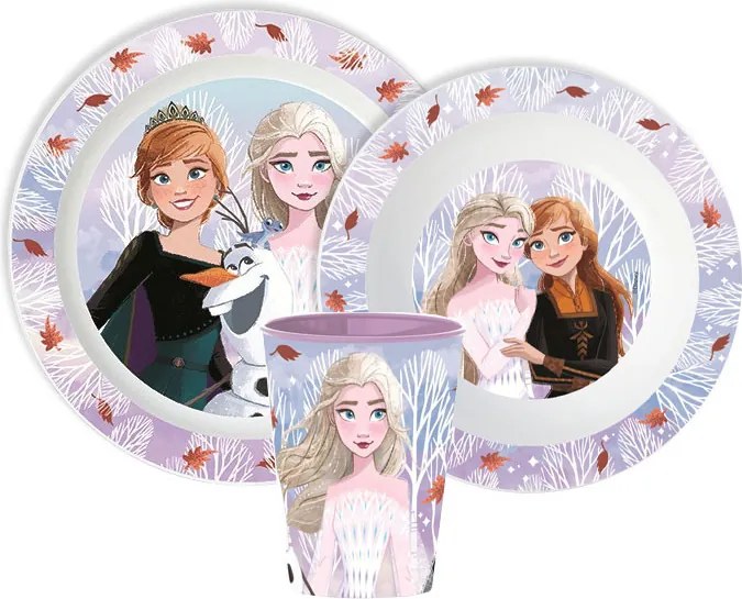 Disney Jégvarázs Autumn Leaves étkészlet, micro műanyag szett, pohárral 260 ml