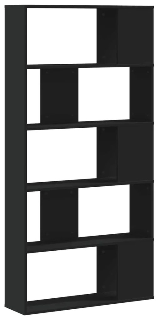 5 szintes fekete szerelt fa könyvespolc 80,5 x 23,5 x 162,5 cm