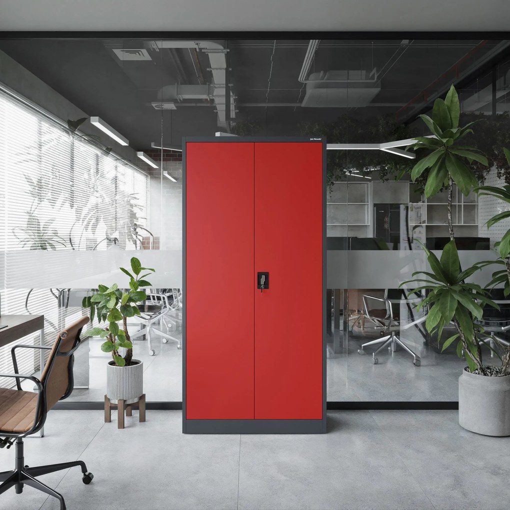 Fém iratszekrény JAN, 900 x 1850 x 400 mm, antracit-piros