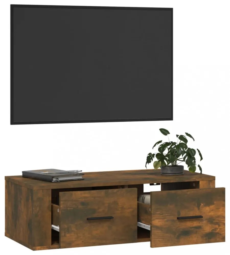 füstös tölgy színű szerelt fa függő TV-szekrény 80 x 36 x 25 cm