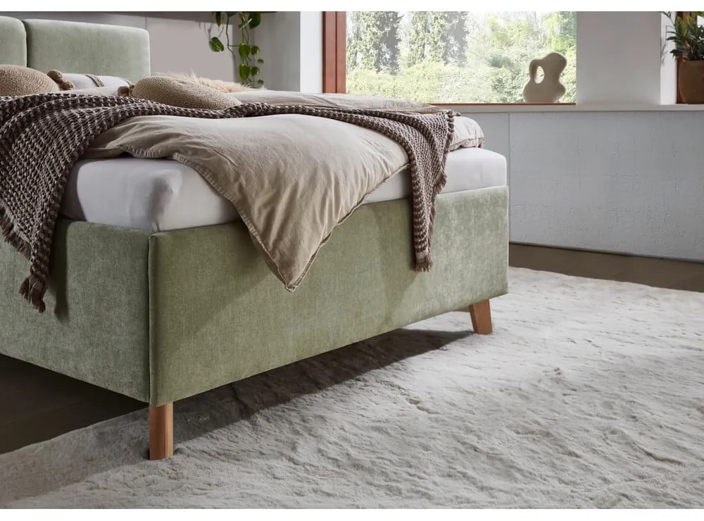 Világoszöld kárpitozott franciaágy ágyráccsal 140x200 cm Piano – Meise Möbel