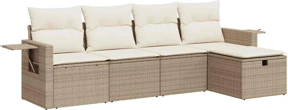 vidaXL 5 részes bézs polyrattan kerti ülőgarnitúra párnákkal