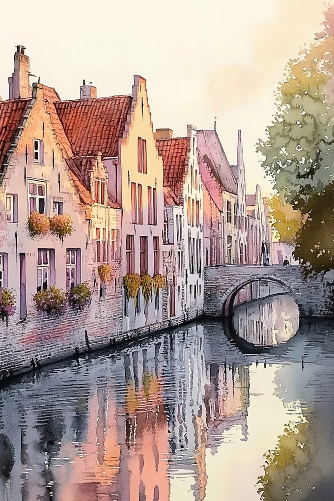 Vászonkép Canvas Belgium Brugge Óváros Csatorna Híd Hajnal 40x60