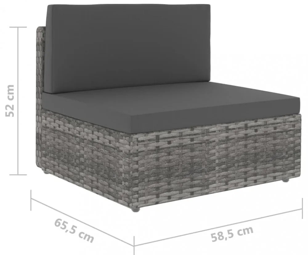 szürke polyrattan középső kanapéelem