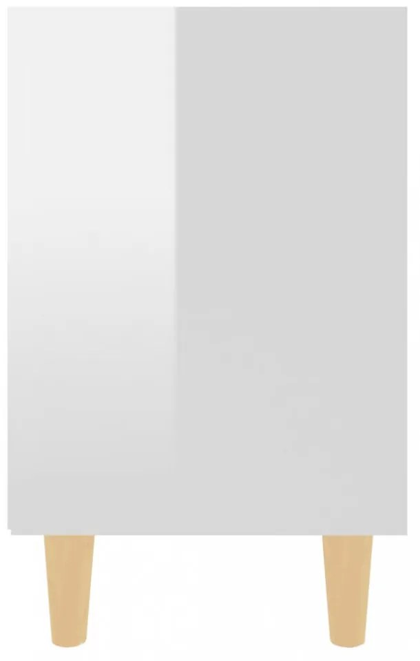 2 db magasfényű fehér éjjeliszekrény fa lábakkal 40x30x50 cm