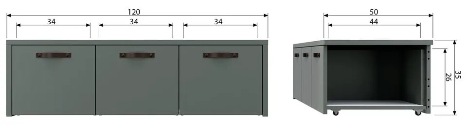 Zöldes szürke borovi fenyő gyerek szekrény 120x36 cm Stage – vtwonen