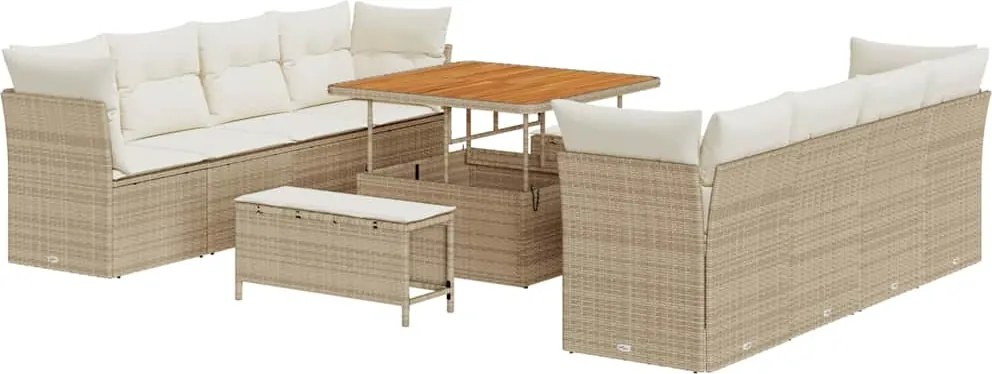 vidaXL Kerti Kanapé Szett párnával 11 pcs Beige és krém polirattan