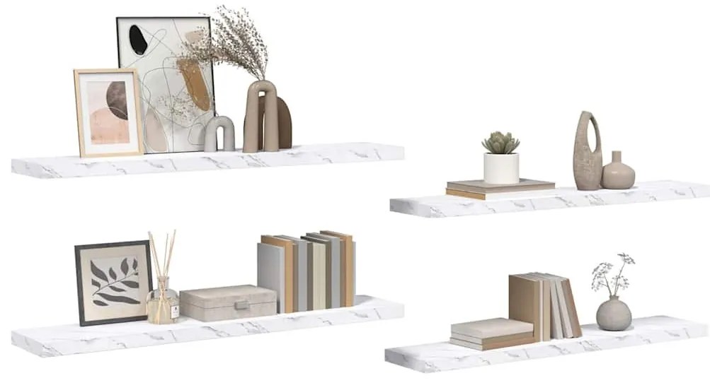 vidaXL Falpolc tárolóval 4 pcs Fehér márvány 120 x 23,5 x 4 cm Faanyag