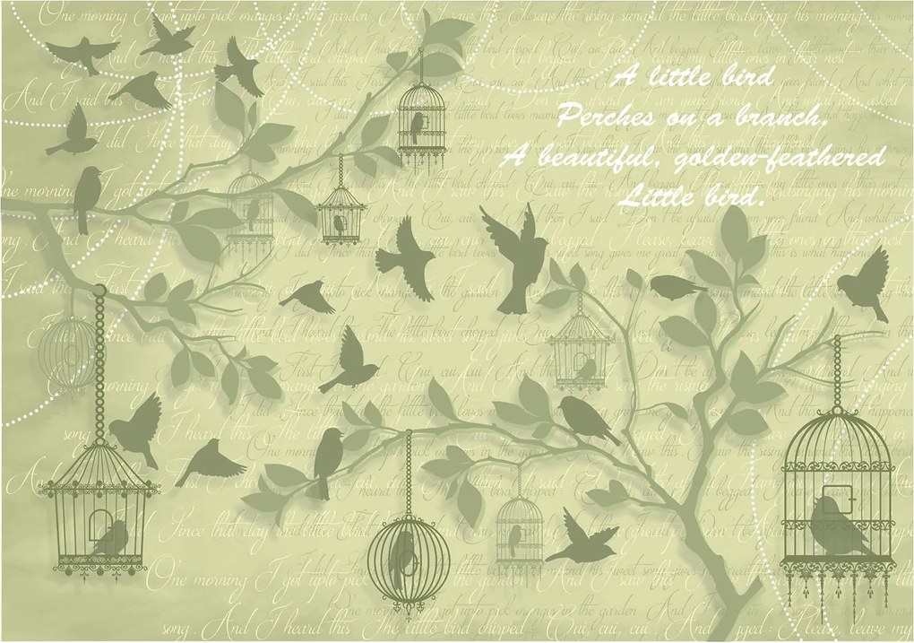 Fotótapéta Madarak Levelek Ágak Sziluettek Feliratok Öko Provence 350x250 +ragasztó