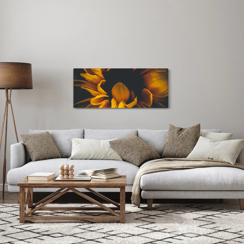 Kép - Napraforgó fekete háttérben (120x50 cm)