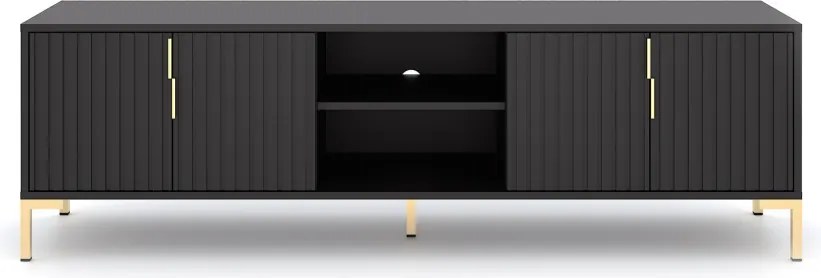 TV szekrény 4 ajtós fekete / fekete matt színkombinációban – FLINN FL01