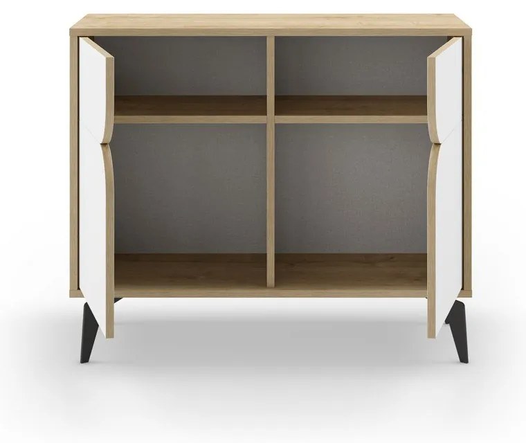 Fehér-natúr színű szekrény tölgyfa dekorral 95x79 cm Nola – Marckeric