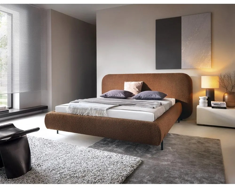 Terrakotta színű kárpitozott ágyneműtartós franciaágy ágyráccsal 180x200 cm Pointt – ELTAP