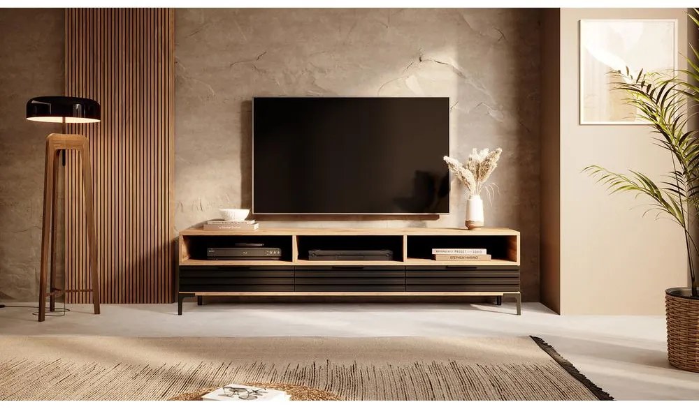 Tv szekrény/asztal Ricko 3D  (természetes tölgy + fekete). 1098750