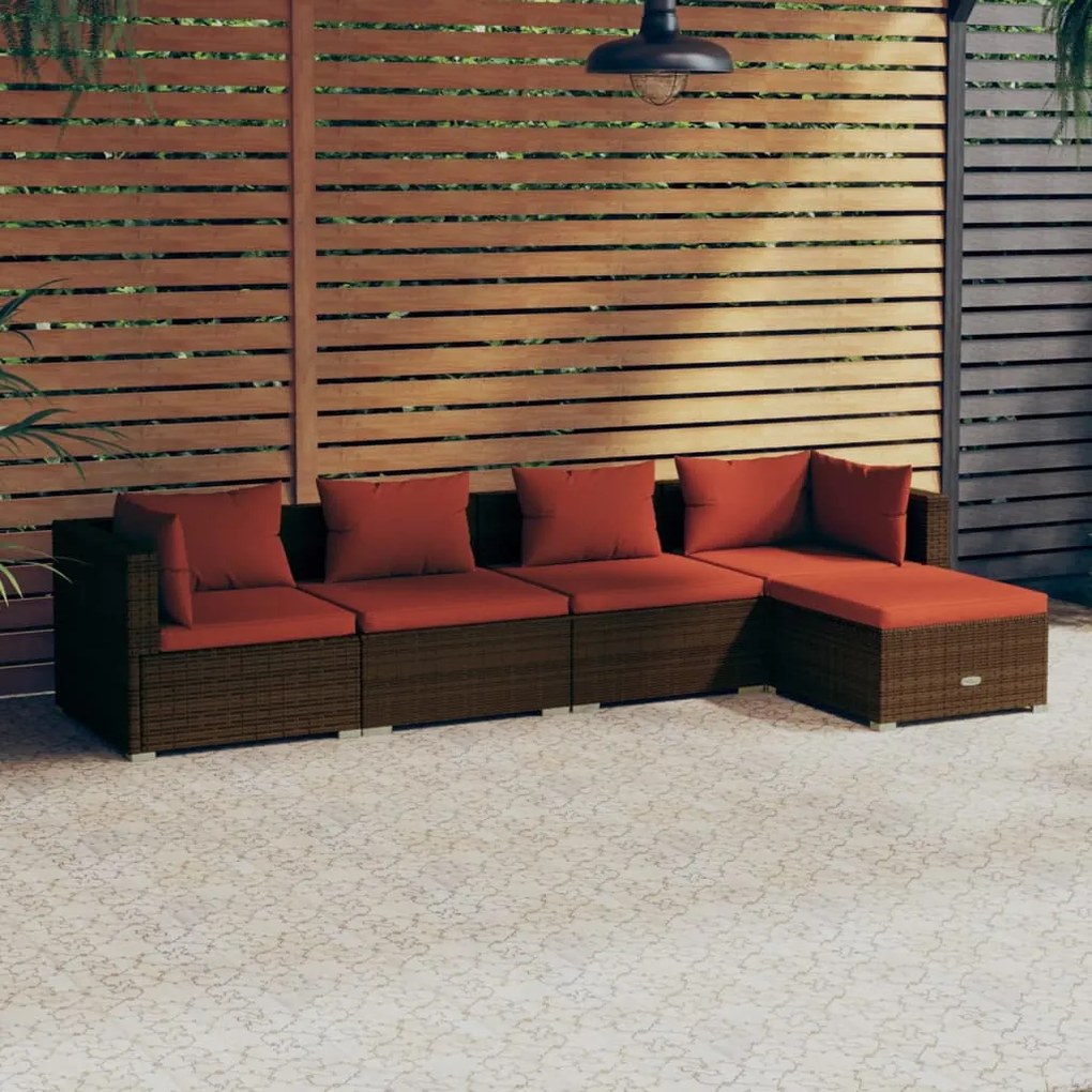 5 részes barna polyrattan kerti ülőgarnitúra párnákkal