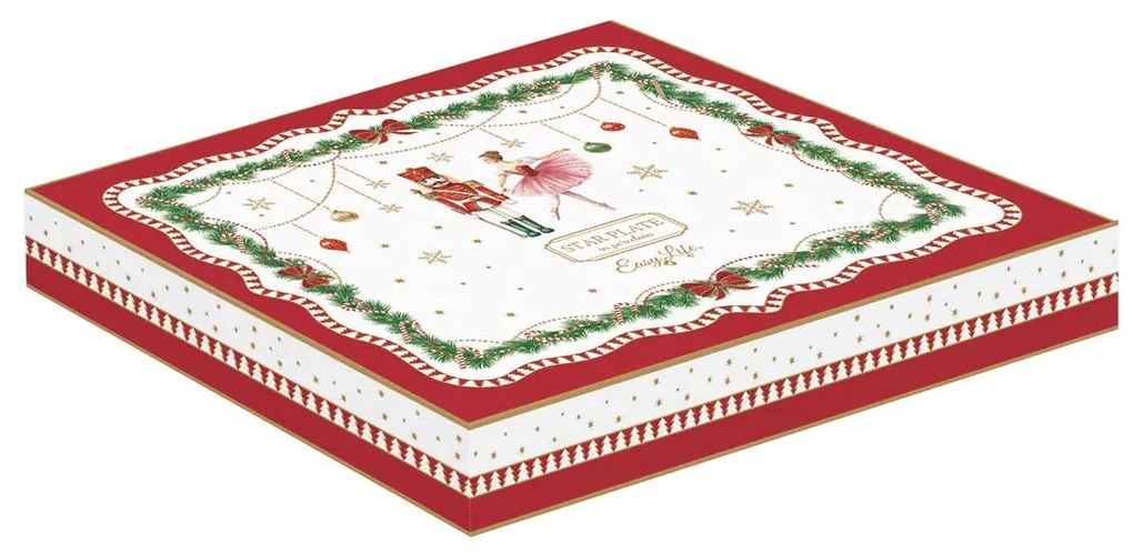 Karácsonyi porcelán csillag alakú tálca diótörős díszdobozban Magie de Noel