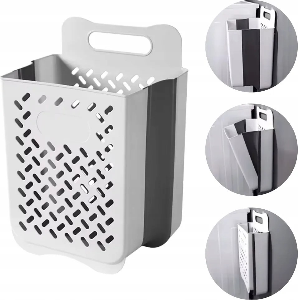 Szennyestartó kosár Állítható Szélesség Világos Szürke L 15l Akasztós rendszerező