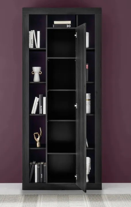 RIMINI könyves- és tárolószekrény, egyajtós – fekete kőris