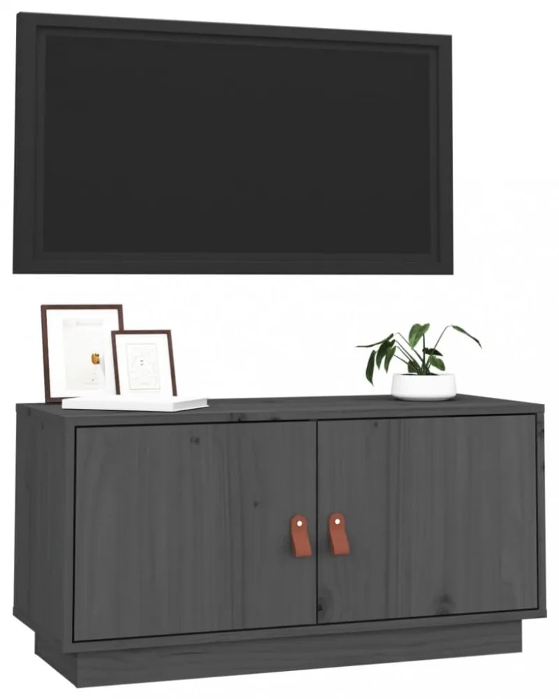szürke tömör fenyőfa TV-szekrény 80x34x40 cm