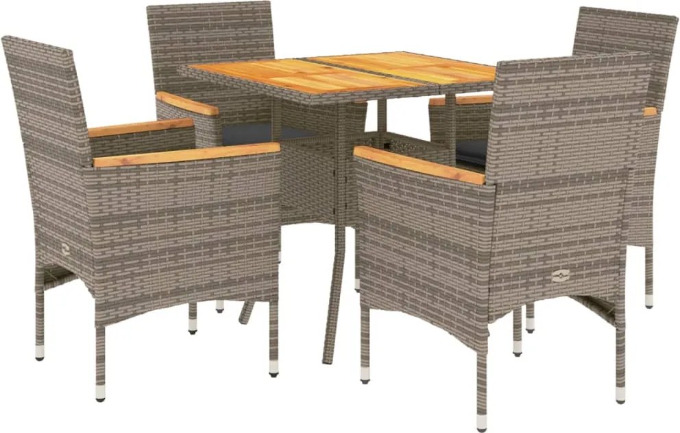vidaXL 5részes szürke polyrattan/akácfa kerti étkezőgarnitúra párnával