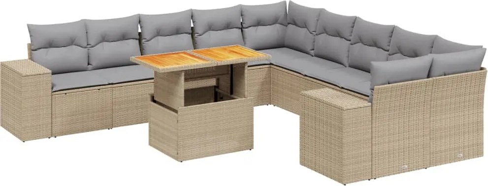 vidaXL 11 részes bézs polyrattan kerti ülőgarnitúra párnákkal